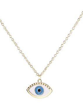 Evil Eye Gold & Blue Enamel Boho Chic Turkish Symbol Fashion Necklace